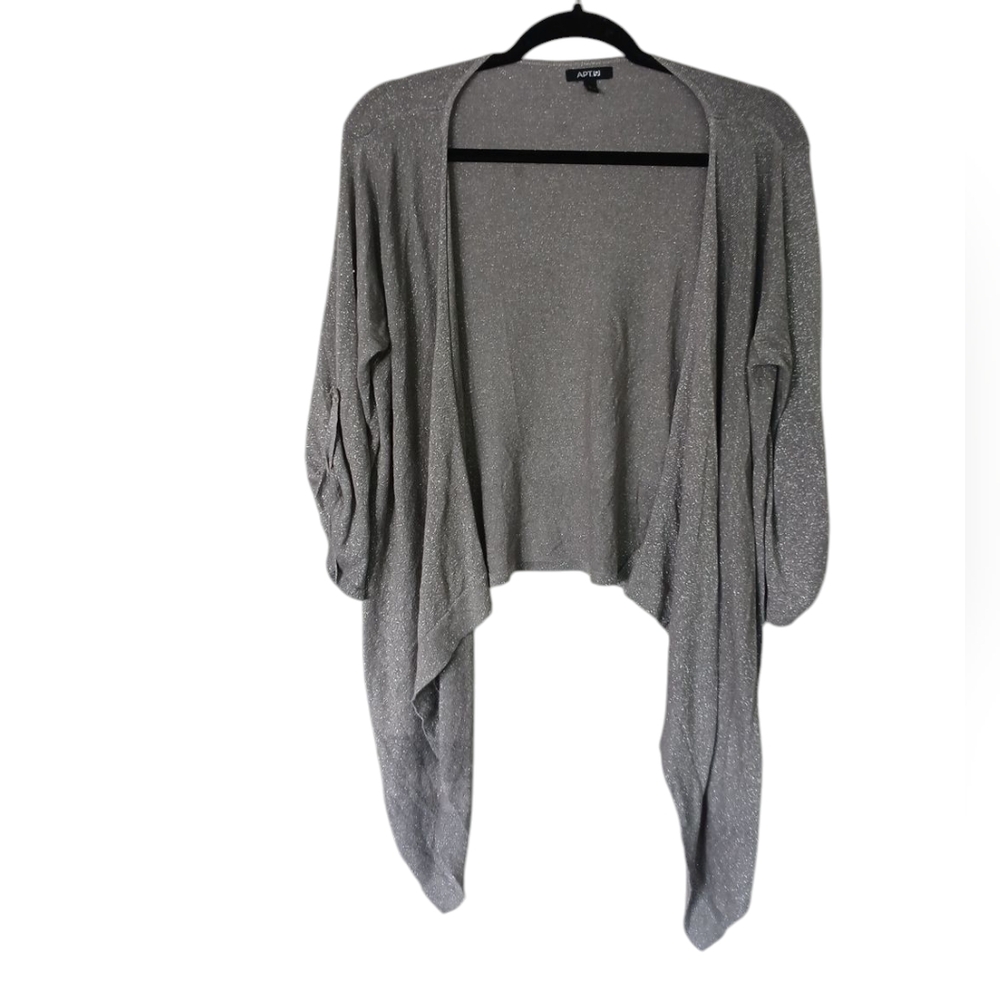 Apt. 9 Gray Silver Metallic Glitter Sparkle Open Waterfall Cardigan Size Large